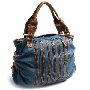 denim brown leather jean tote bag