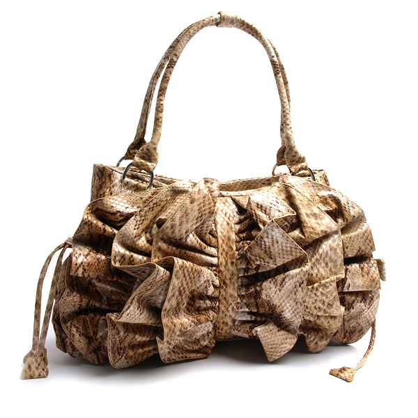katherine heigl tan ruffled tote handbag