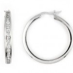 Fine CZ Hoop Earrings 3.5mm X 30mm