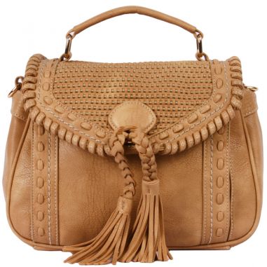 Dylan Woven Satchel in Tan