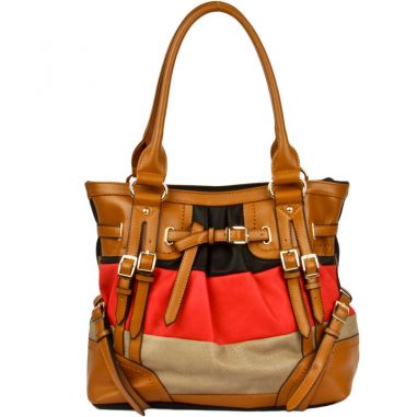 Parker Striped Satchel Black Red