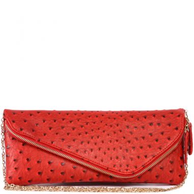 Red Faux Ostrich Leatherette Clutch