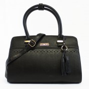 Ava Perforated Satchel in Black