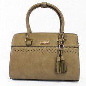 Ava Perforated Satchel in Camel and Tan