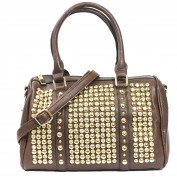 Kayla Studded Barrel Satchel in Brown
