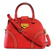 Mandy Studded Structured Satchel in Red
