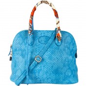 Gracie Snakeskin Bowler Satchel Handbag in Blue