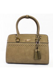 Ava Perforated Satchel in Camel and Tan