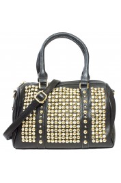 Kayla Studded Barrel Satchel in Black