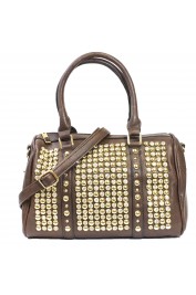 Kayla Studded Barrel Satchel in Brown