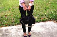 purple quilted handbag