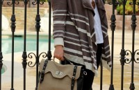 woven handbag with buckles