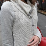 winter look with red handbag