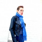 mesh clutch and leather jacket