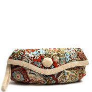 Oversized Button Paisley Clutch