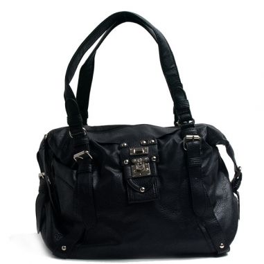Black Faux Leather Buckle Satchel