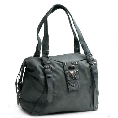 Grey Faux Leather Satchel