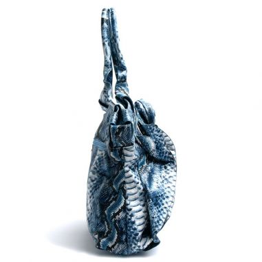 Turquoise Snakeskin Ruffle Shoulder Bag