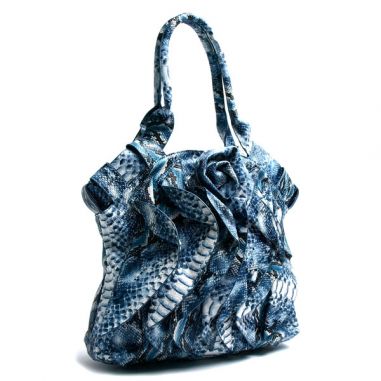 Turquoise Snakeskin Ruffle Handbag