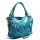 Teal Blue Faux Leather Messenger Bag with Pleating