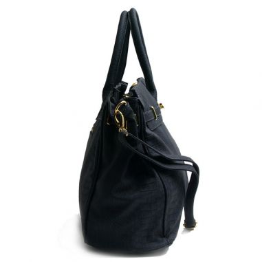 Navy Faux Leather Satchel