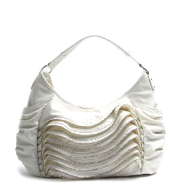 White Leatherette Hobo with Zippers