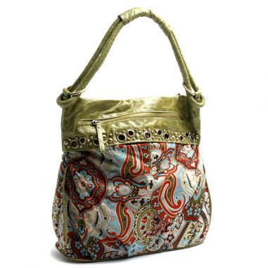 Cotton Hobo Handbag with Paisley Design