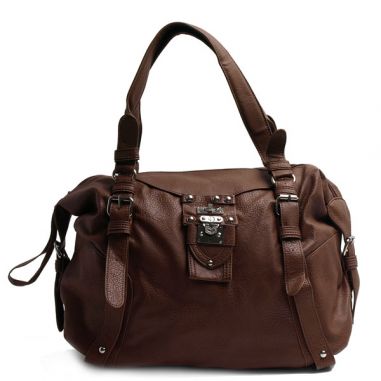Brown Faux Leather Satchel with Buckle