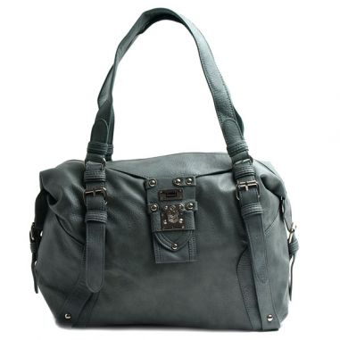 Grey Faux Leather Satchel with Buckle