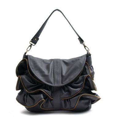 Grey Faux Leather Handbag with Zippers